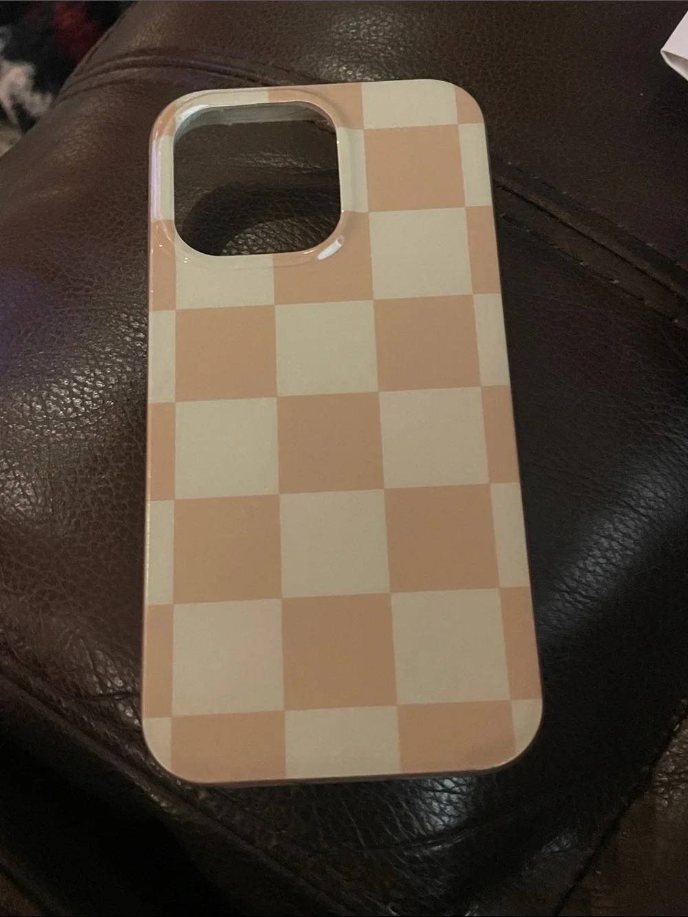 13 pro tan and crème checkered phone case